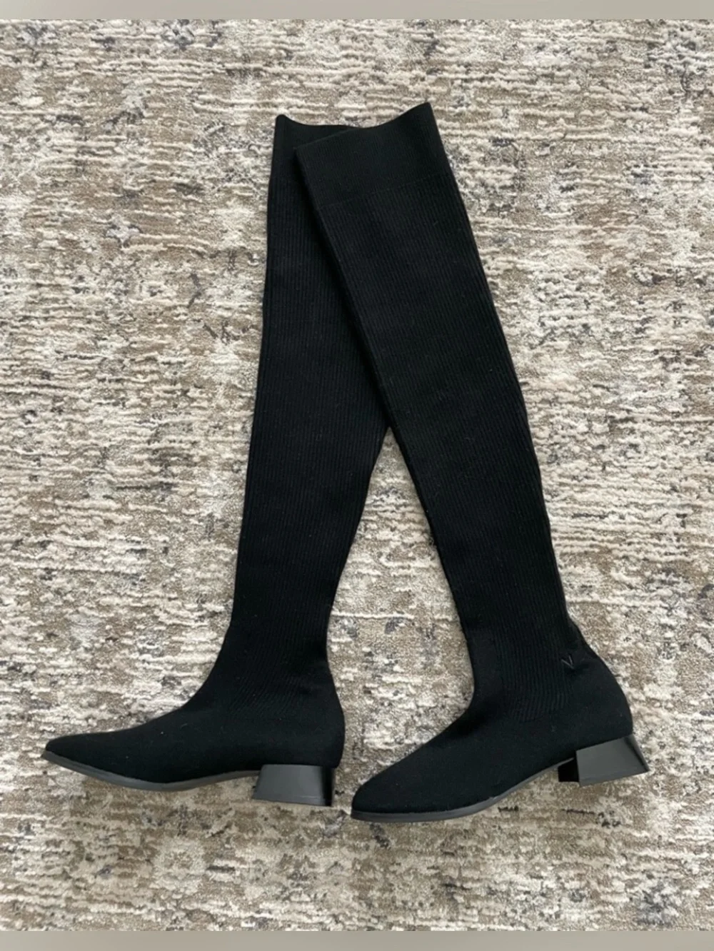 Vivaia Madeline Over The Knee Boots Black Wool Knit Size 9.5 Water Repellent